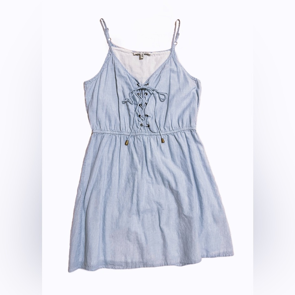 Speed Control NY Blue&White Pinstripe Cotton Lined Lace Up Spaghetti Strap Dress